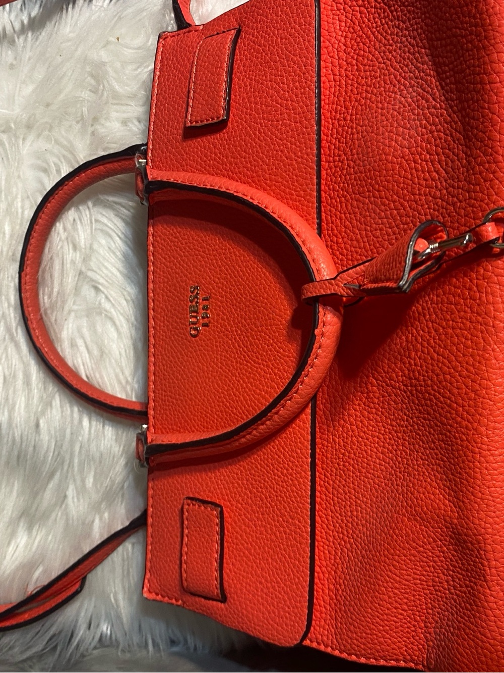 Guess by Marciano Bright Coral-Orange Pebbled Leather Satchel